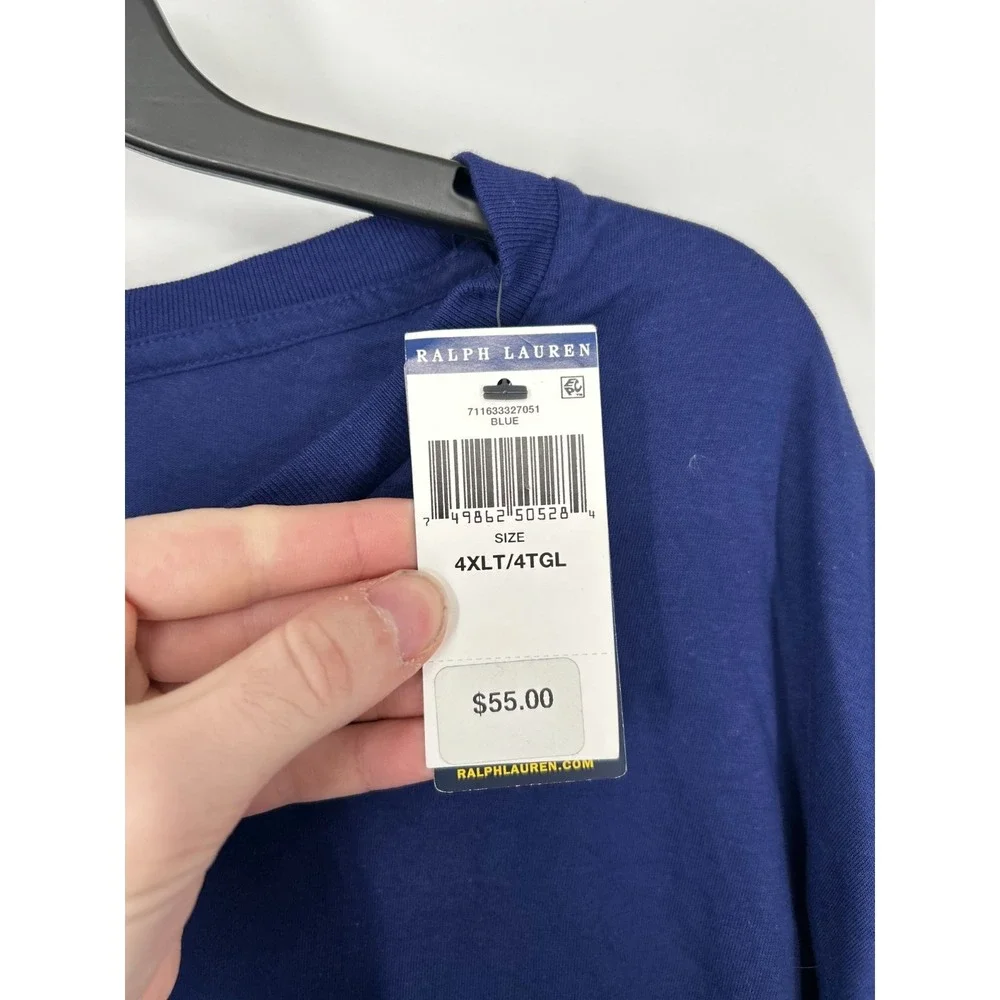 Polo Ralph Lauren T Shirt Men 4XLT Blue Embroidered Pony Logo Crew Neck Pullover